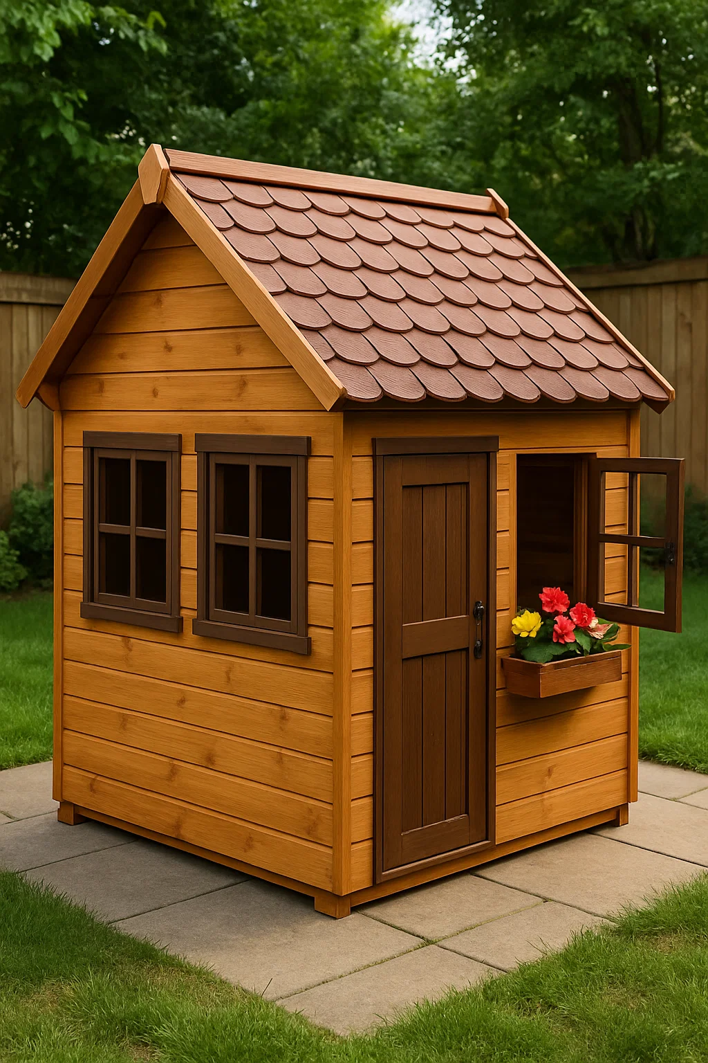Cabane de jardin pour enfants, bois naturel, toit marron, 115×95×140 cm EKagUts165DE