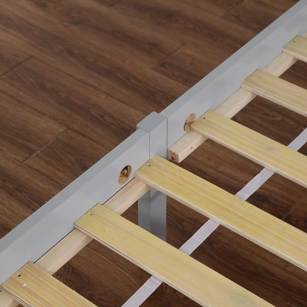 Ktaxon lodret træseng. Enkeltseng. Med hovedgærde og fodgærde. Grå farve.