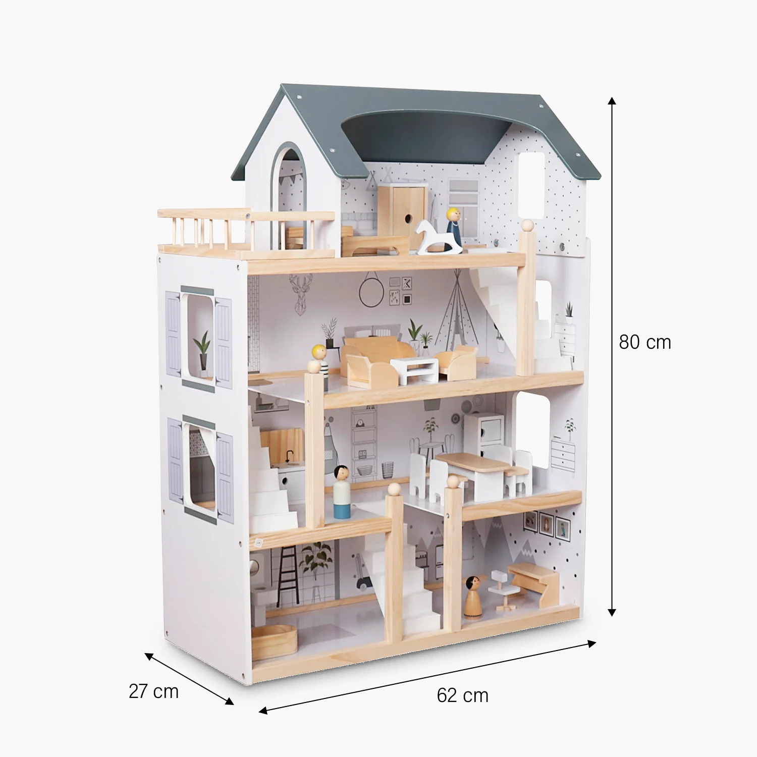 2025 Agustina flerfarvet trædukkehus til børn