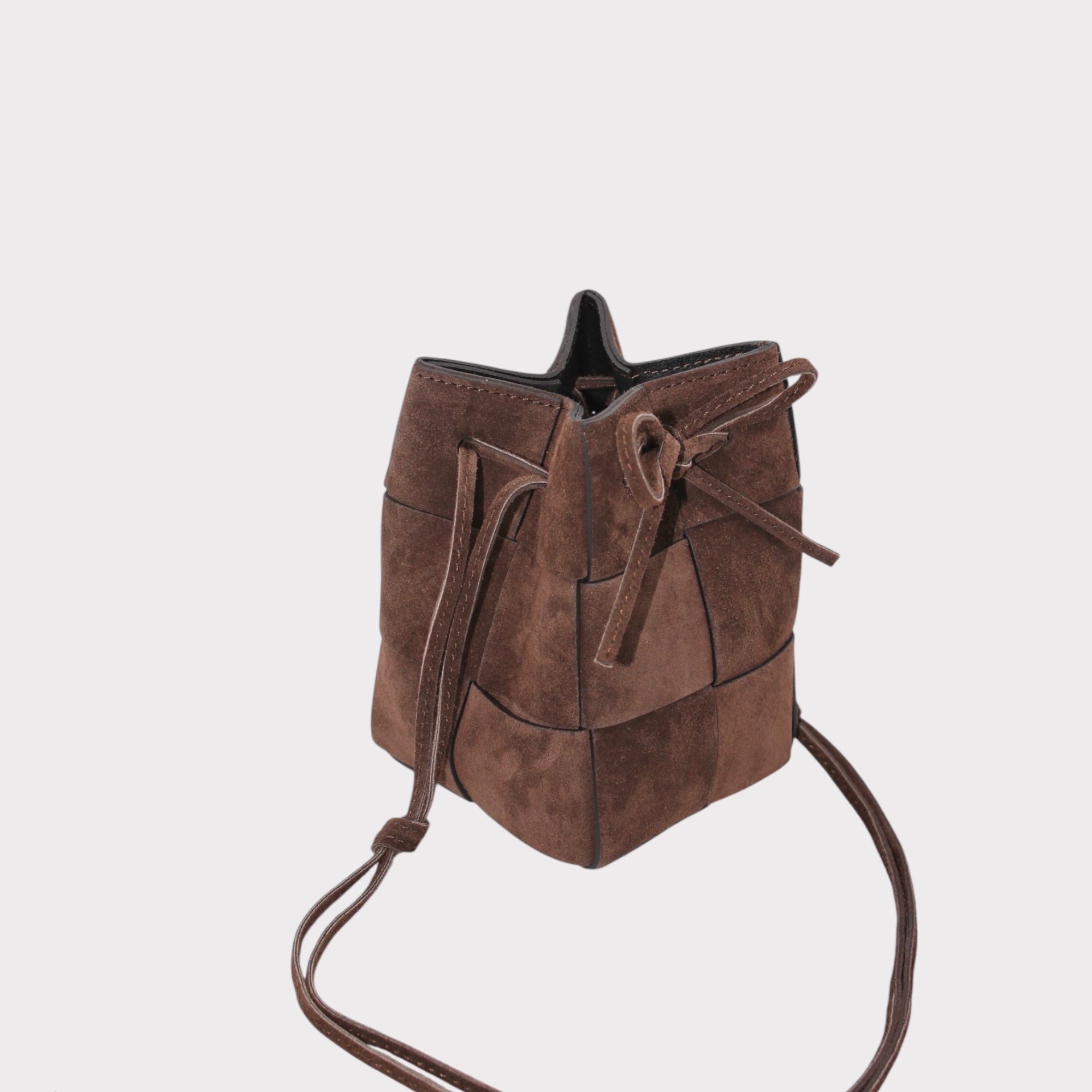 Emi - Handmade Suede Drawstring Woven Crossbody Bag