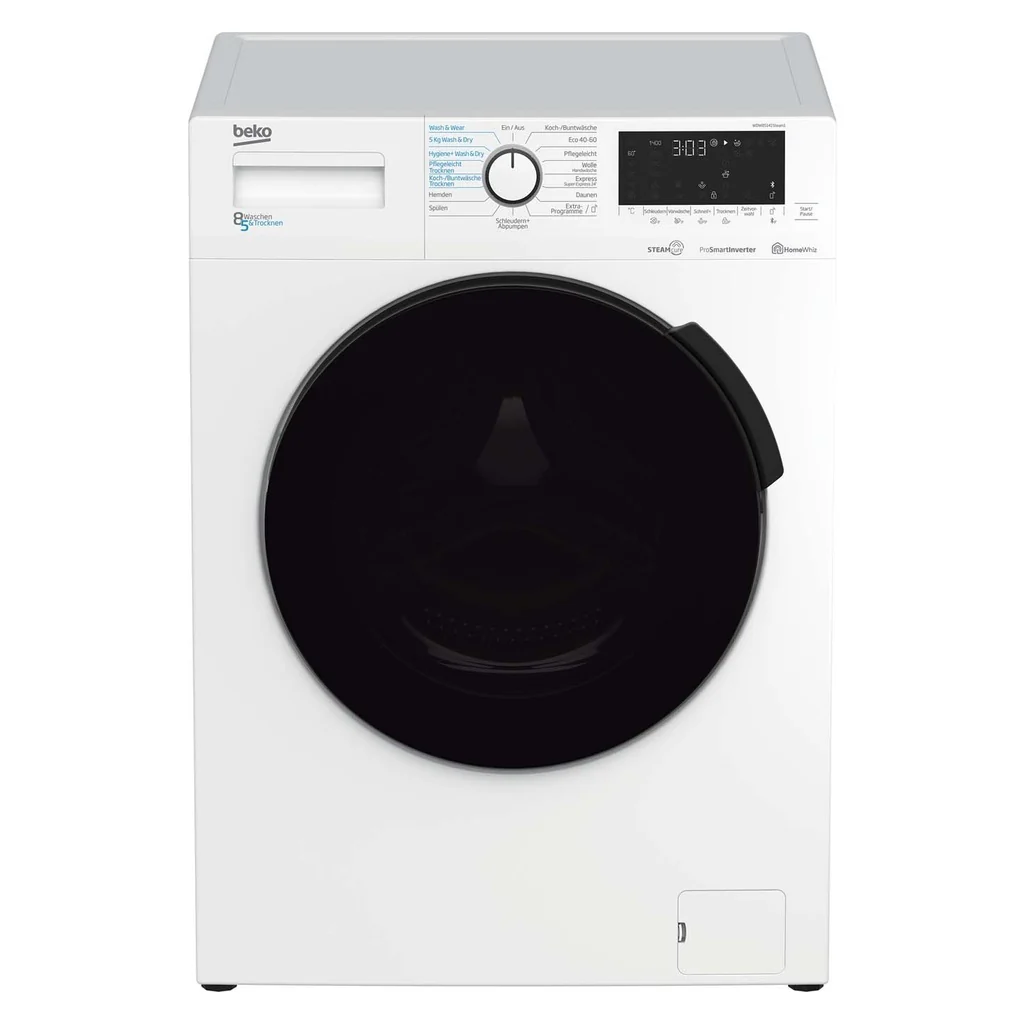 2025 Beko WDW85141 Steam1 vaskemaskine/tørretumbler. 1400 o/min. XL-dør. Damp. Hvid