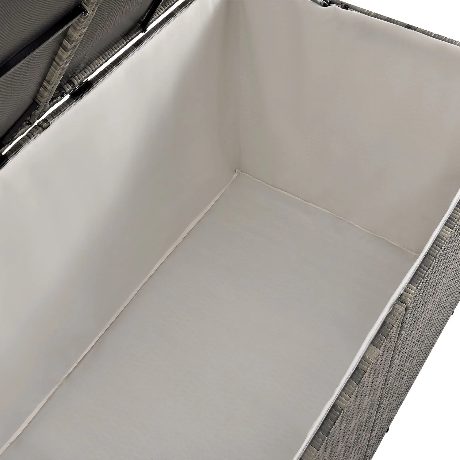 Coffre de rangement de jardin Ikaria 2025 en résine tissée – 950 L avec couvercle et doublure intérieure pour coussins