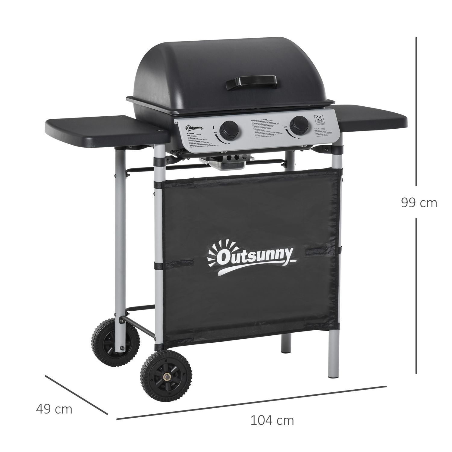 Outsunny PP-Stahl-Gasgrill, 104 x 49 x 99 cm, Schwarz