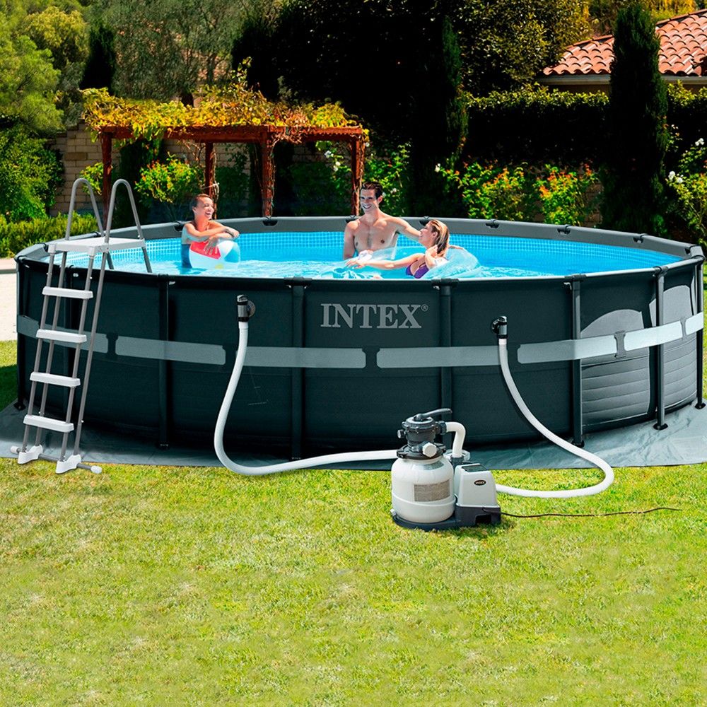 Intex 549x132 Dunkelgrauer runder PVC-Rohrpool zum Aufstellen mit Filterpumpe