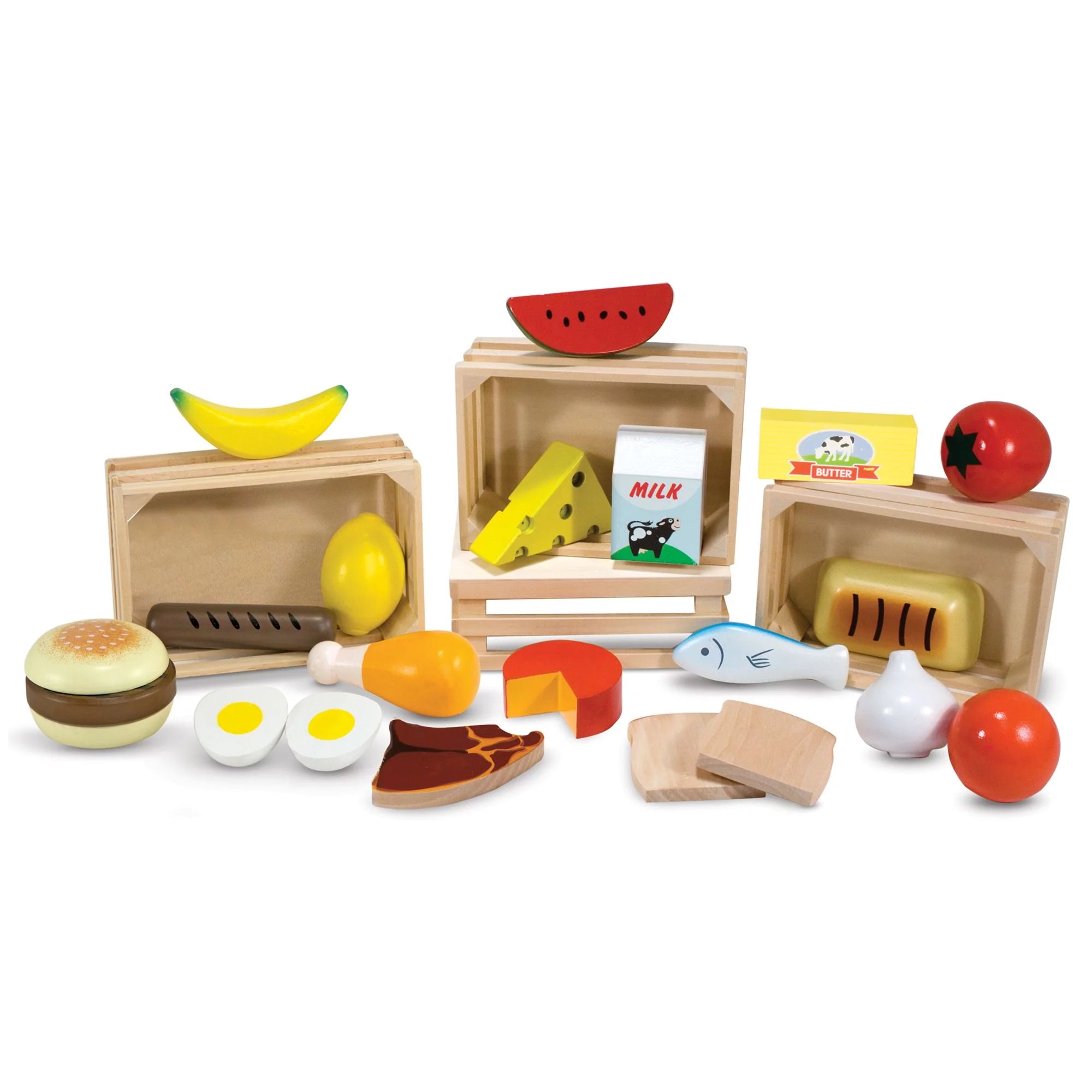 Melissa & Doug Lebensmittelgruppen – 21 Holzteile und 4 Boxen, mehrfarbig