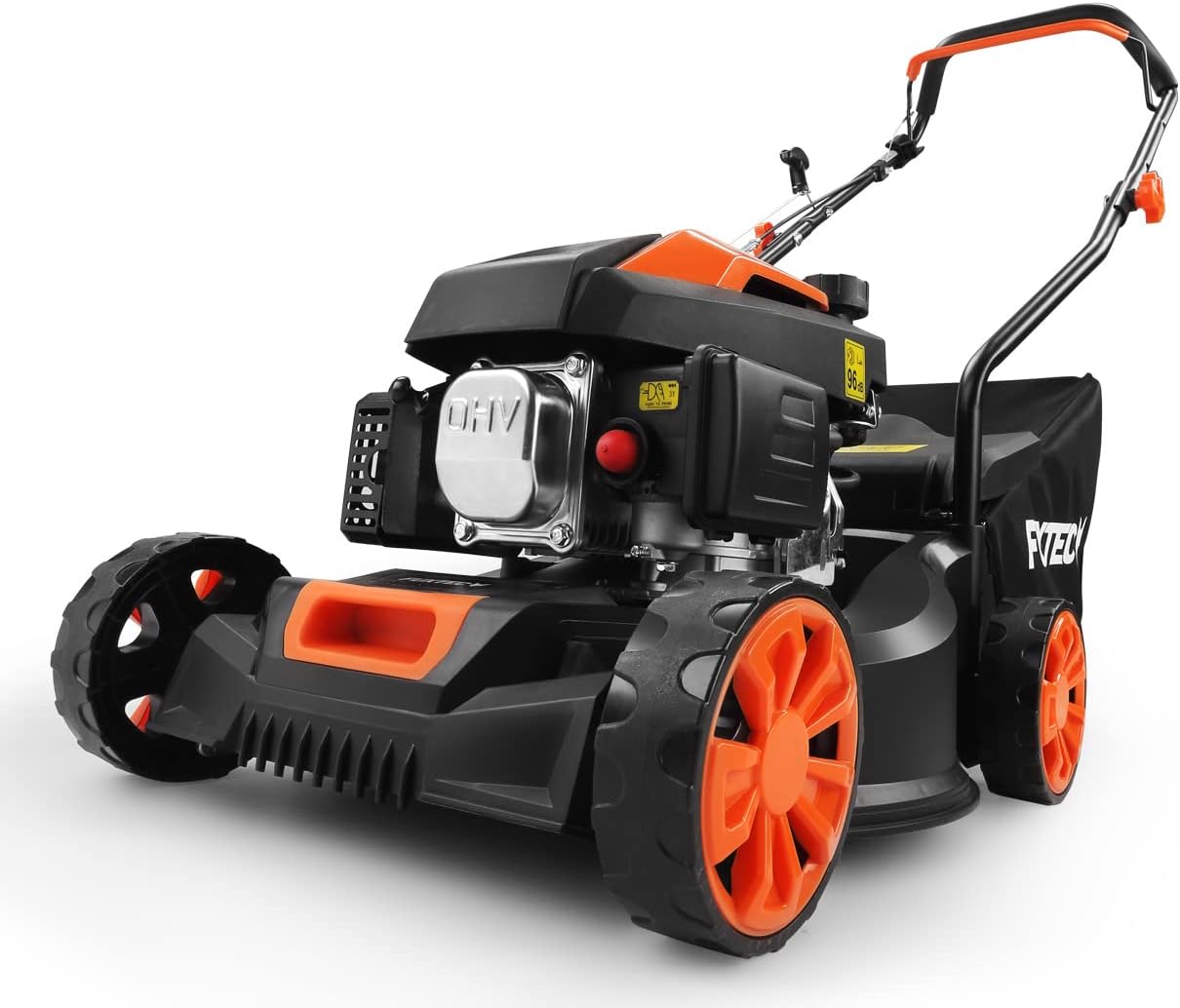 Tondeuse à gazon à essence FUXTEC FX-RM4646ECO, largeur de coupe de 46 cm, puissant moteur à essence de 146 cm³, nettoyage facile, 3 en 1, 2,6 kW, bac de ramassage mulching de 50 l.