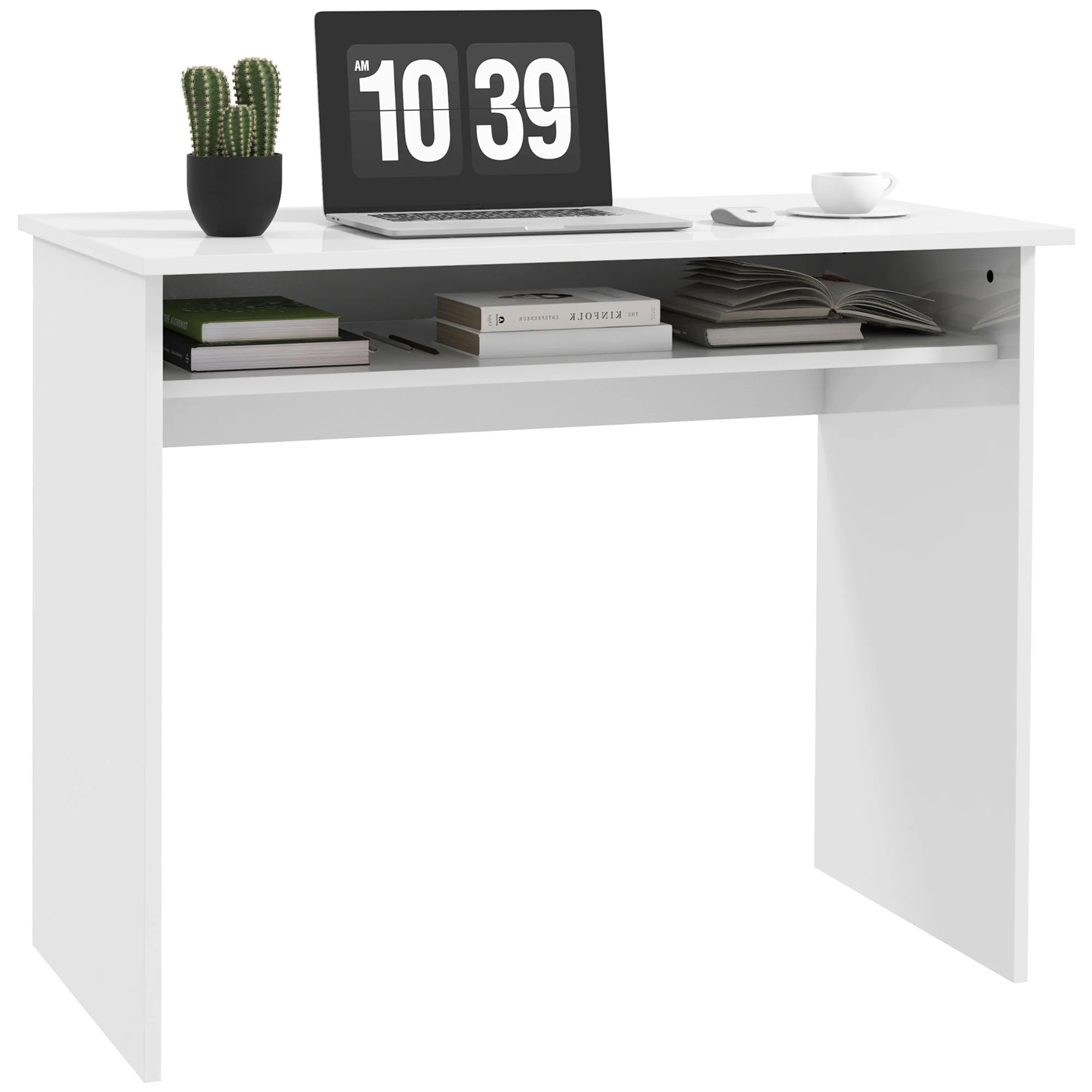 Moderne computerbord. Lille skrivebord med opbevaringshylde. 90 x 50 cm. Blank hvid