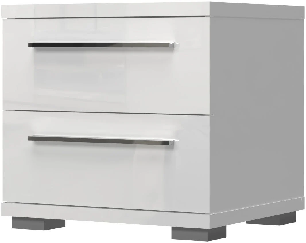 Hochglanzweißer Klaviernachttisch mit 2 Schubladen, 45 cm breit