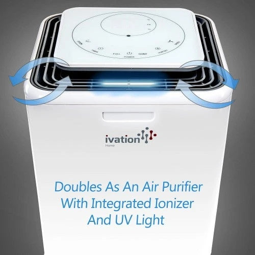 Déshumidificateur compact Ivation 11 pintes – avec tuyau de vidange continu pour les petits espaces, les salles de bains, les greniers, les vides sanitaires et les placards – pour les espaces jusqu'à 20 mètres carrés (216 pieds carrés).