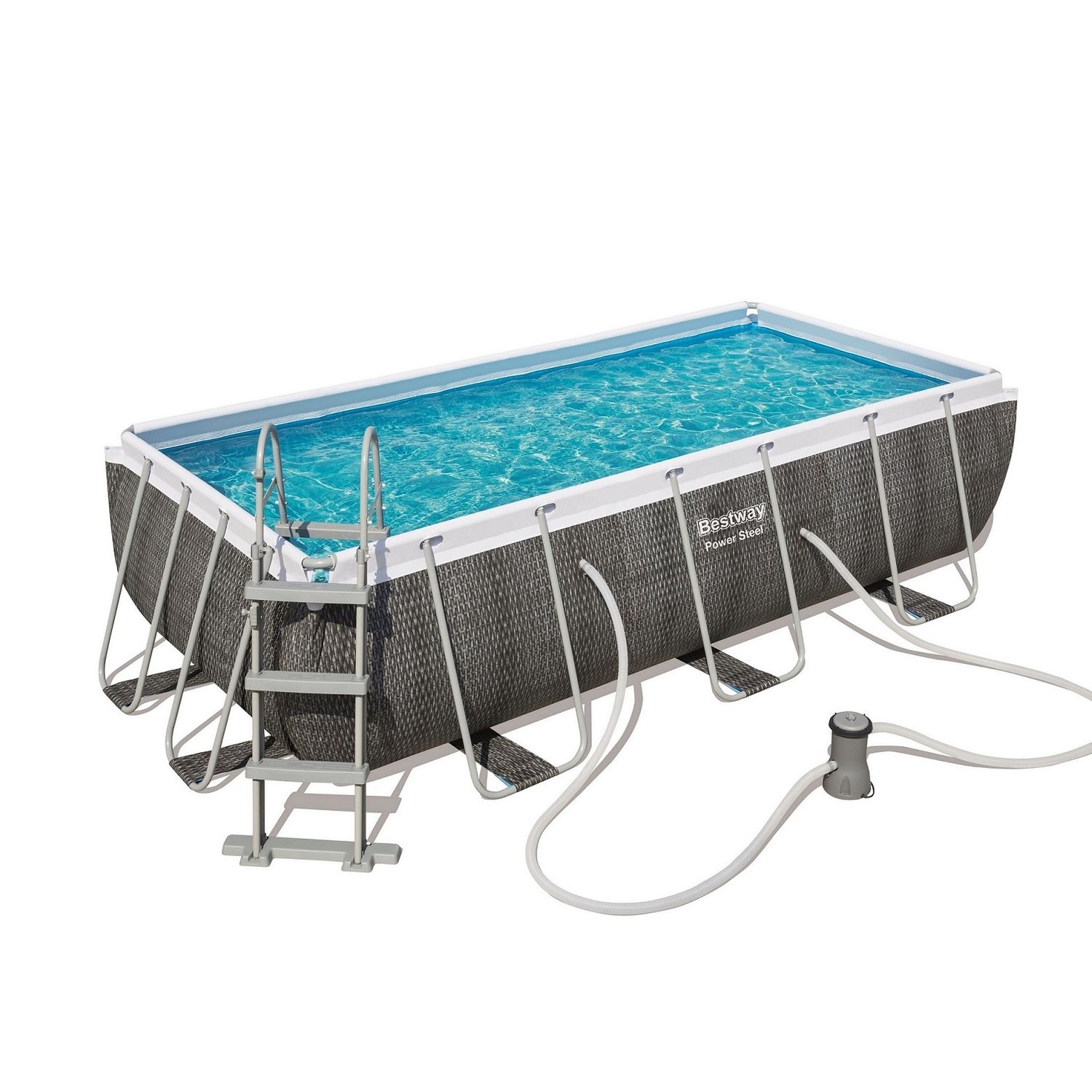 Bestway Power Steel Rohr-Aufstellpool, Rattan-Design, 404 x 201 x 100 cm, 2006 Liter/Stunde Kartuschenfilterpumpe
