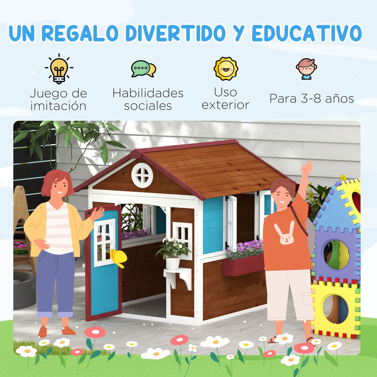 Kindergartenhaus aus Tannenholz, 114 x 126,4 x 135 cm – Outsunny, Braun