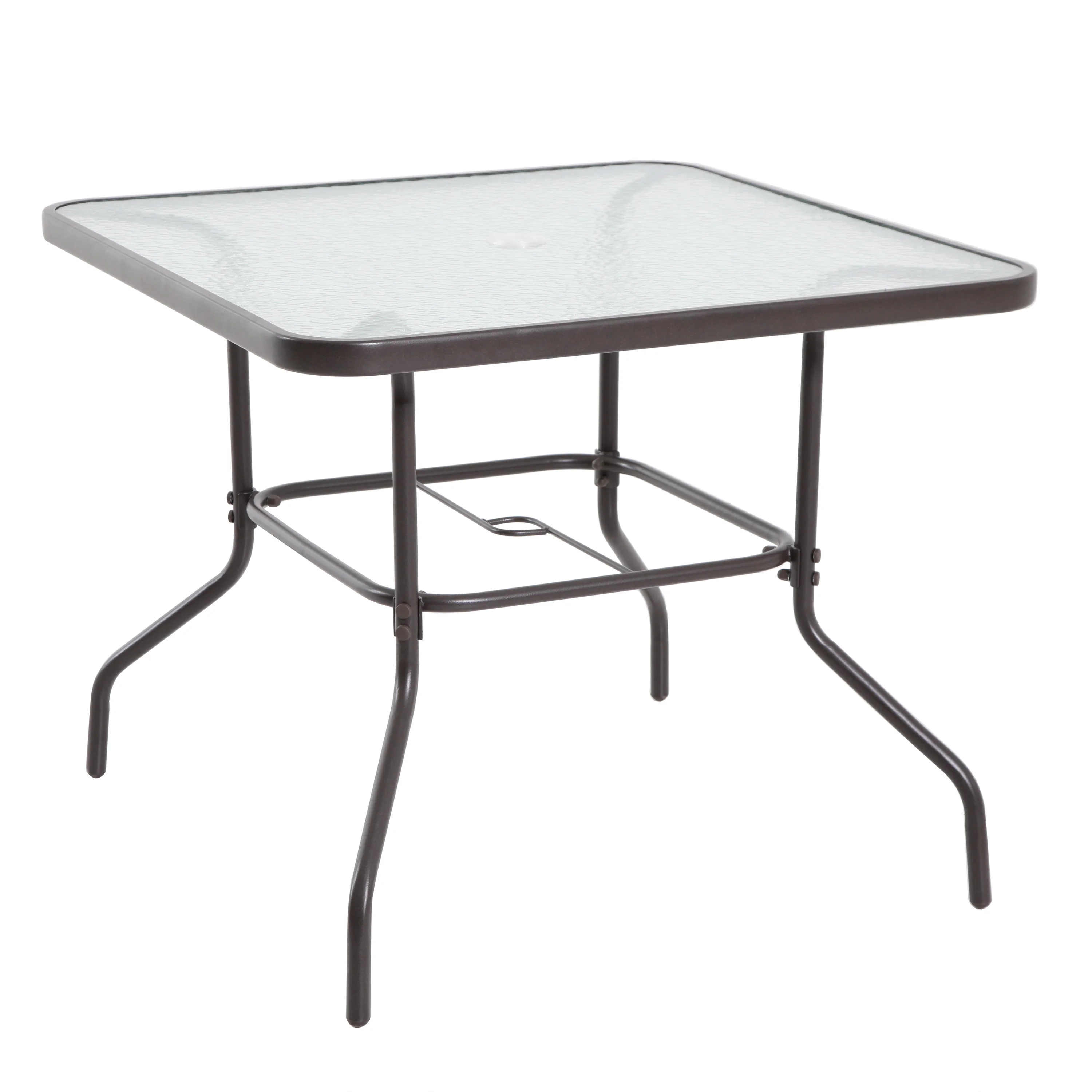 2025 Mainstays Albany Lane 6-delt udendørs spisebordssæt med parasol. Stål. Rød