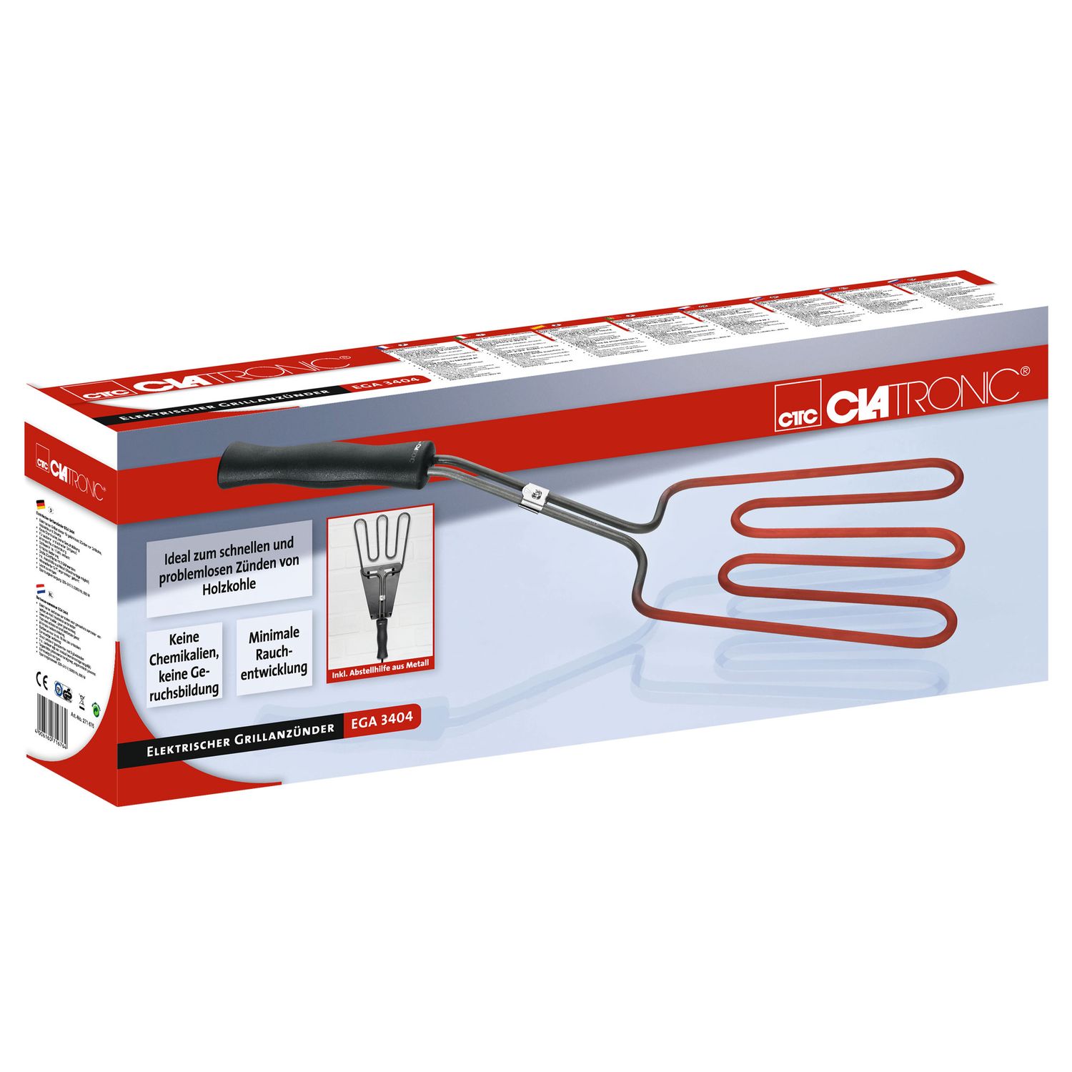 Elektrischer Grillanzünder, minimale Rauchentwicklung, Silber, 800 W Clatronic Ega 3404