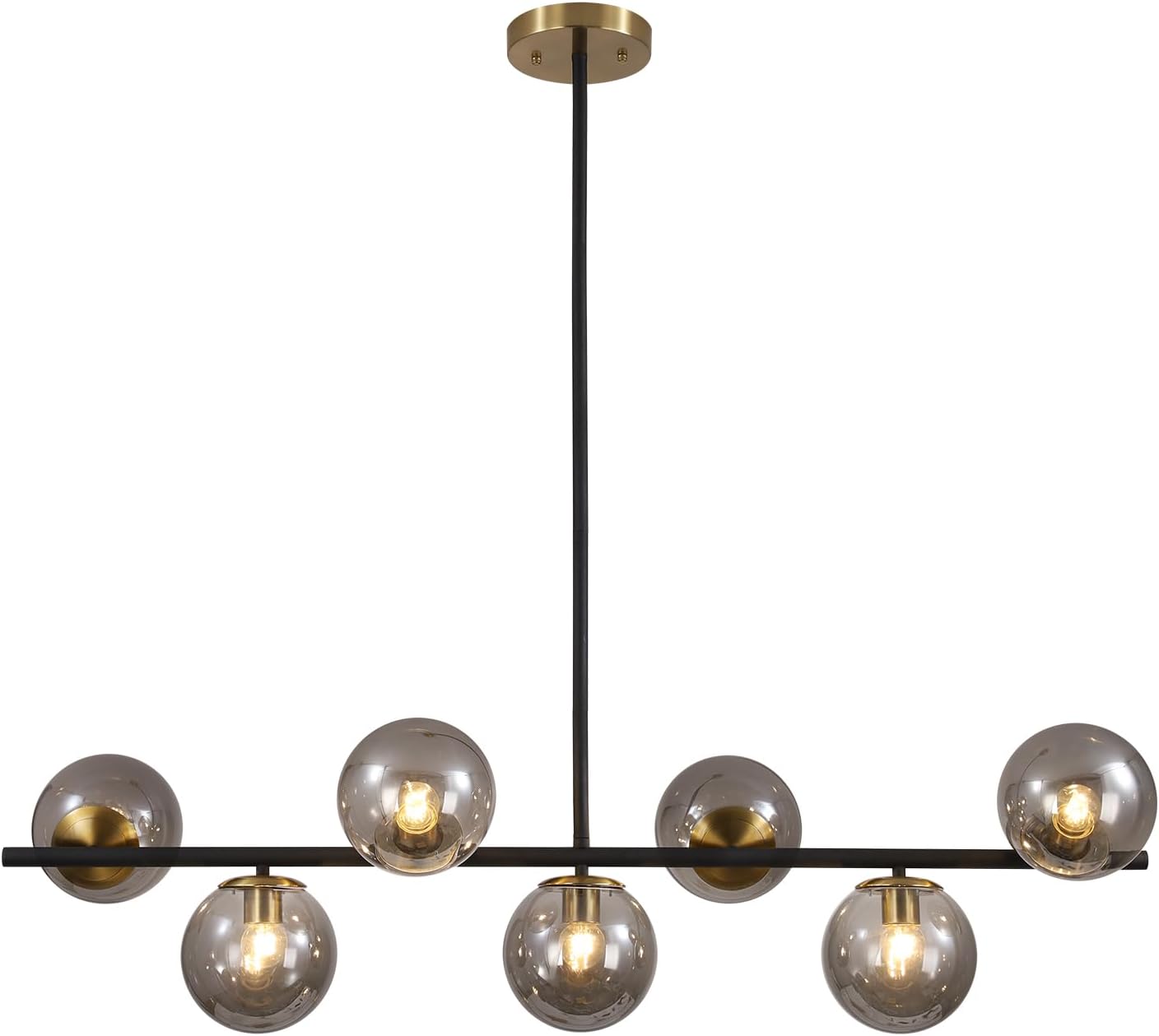 Moderne Esszimmerleuchte von KCO Lighting aus goldfarbenem Metall, Kücheninsel-Pendelleuchte aus weißem Glas, 7-flammig, E27, 80 cm höhenverstellbar
