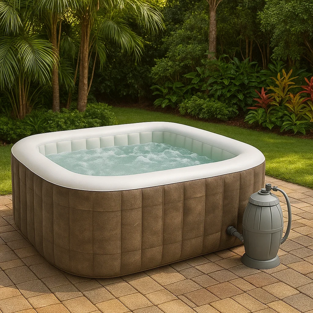 Spa gonflable 180 x 180 x 71 cm, 4 places carrées, marron clair/blanc, COxHFpg328BW