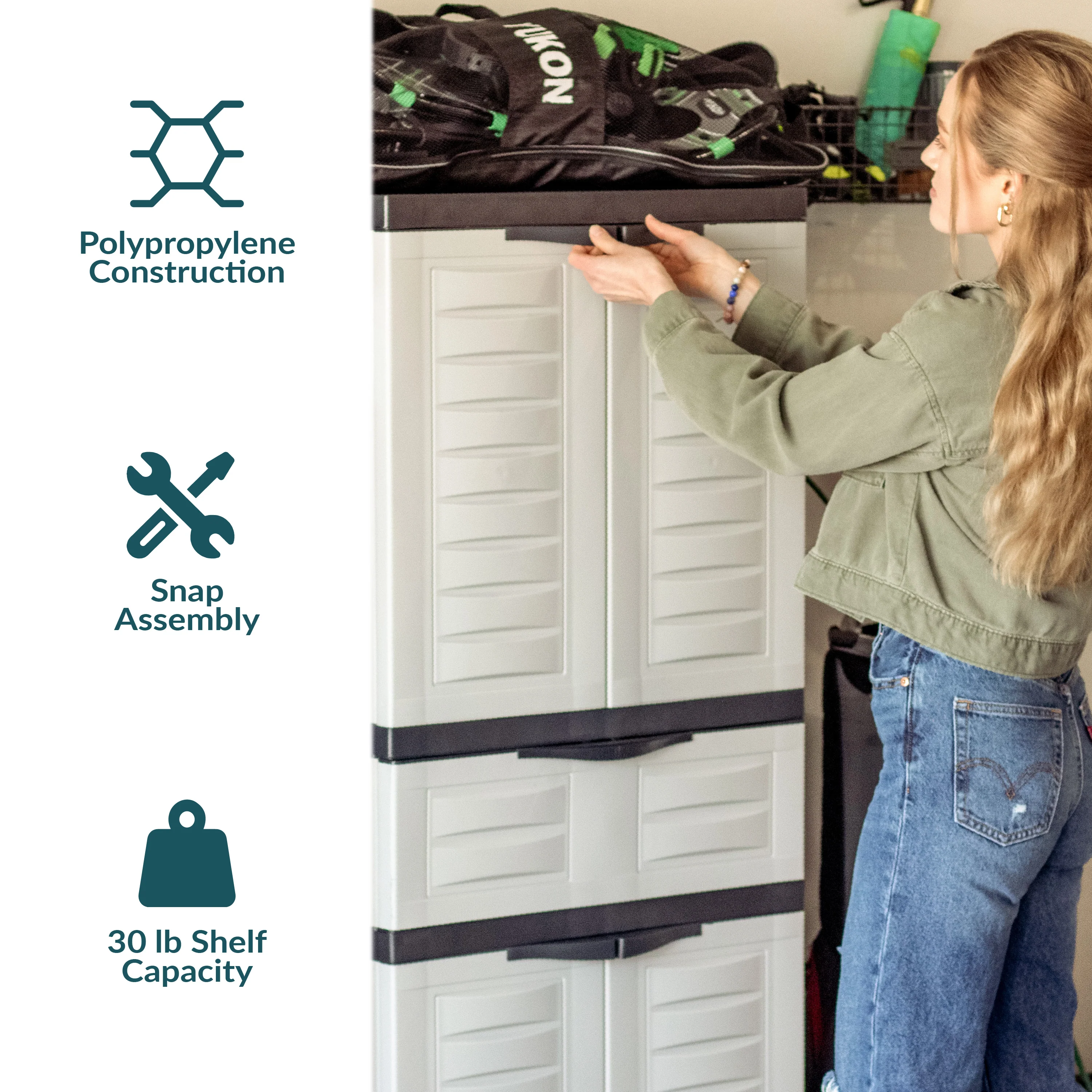 2025 Sunnydaze plastik garageskab med 2 justerbare hylder og 1 skuffe