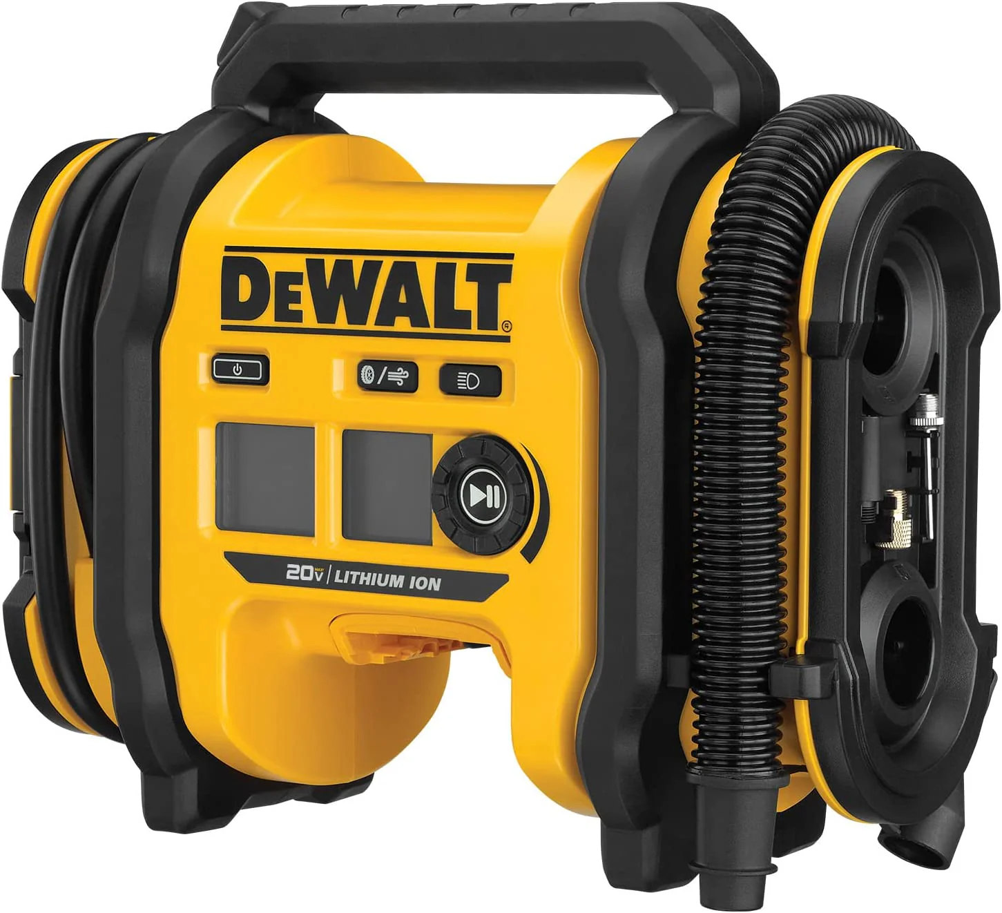 2025 Vare #0177 DEWALT 20V MAX Kompakt og bærbar dækkompressor. Automatisk slukning. LED-lys. Værktøj uden batteri eller oplader (DCC020IB)