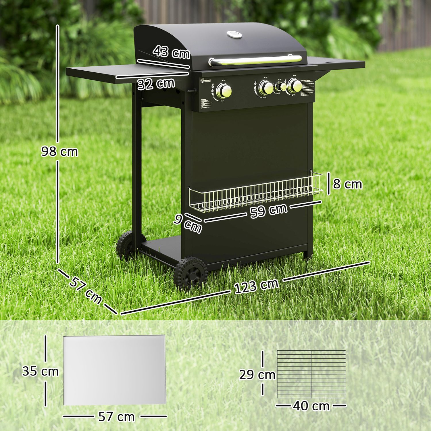 ABS-Stahl-Gasgrill, 123 x 57 x 98 cm, Outsunny, Schwarz