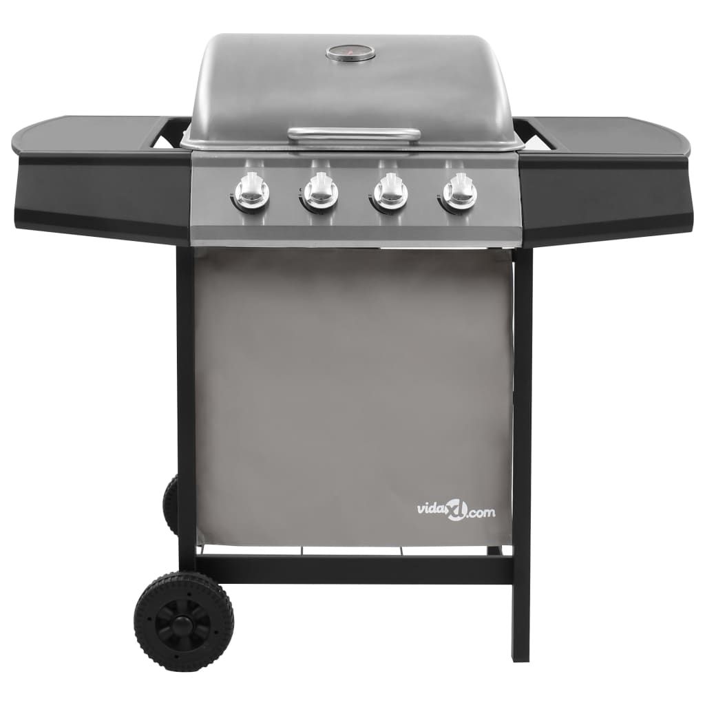 VidaXL Gasgrill mit 4 Brennern, Schwarz und Silber