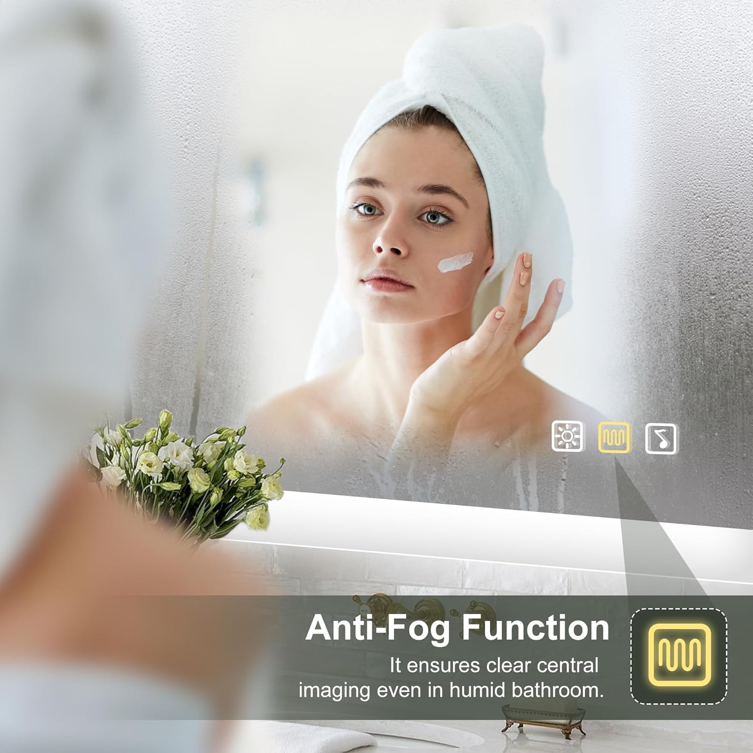 S'bagno badeværelsesspejl med lys 1200x700mm, IP44 - badeværelsesspejl med LED og Bluetooth, antidugfunktion / 3 lysfarver (3000K, 4000K, 6500K) / Dæmpbar / Memory, lodrette eller vandrette badeværelsesspejle med LED