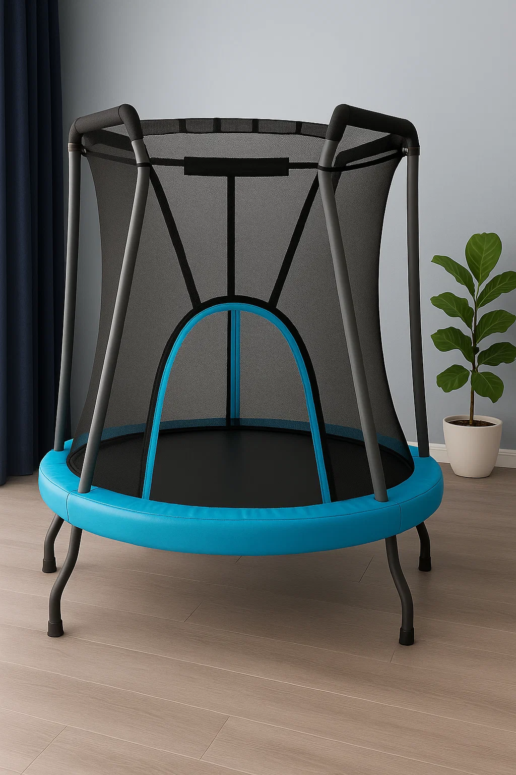 Trampoline rond bleu pour enfants, en plastique et acier, pour une utilisation intérieure, 190 x 190 x 210 cm MAquhto114rX