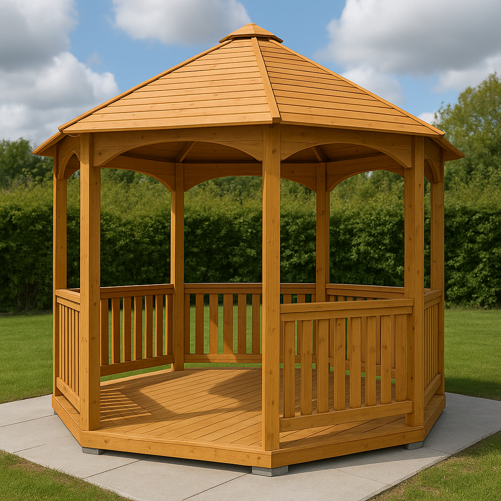 Pavillon de jardin hexagonal, bois naturel, extérieur, 2,5 m