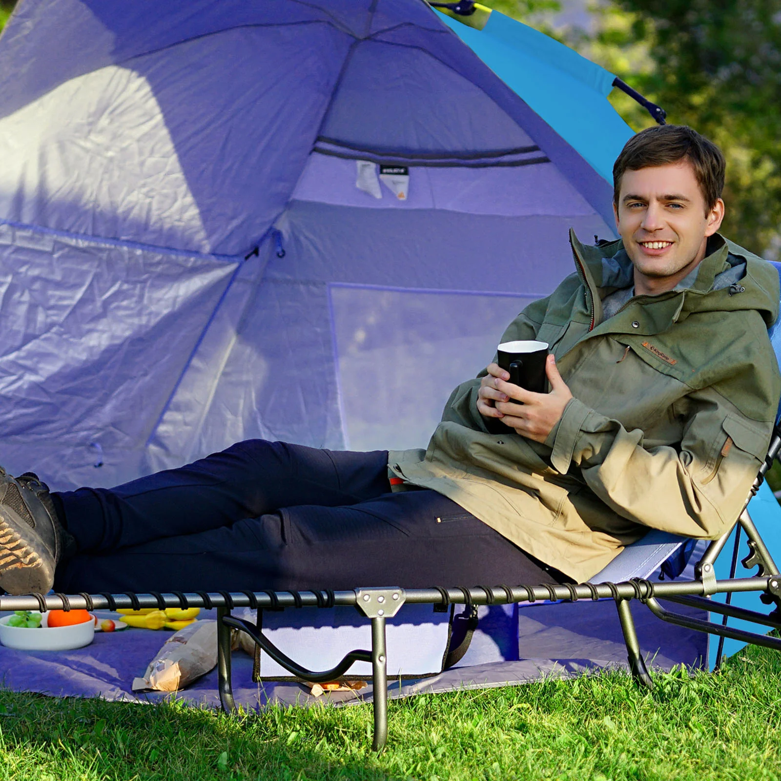 2025 KingCamp Avellino – Automatisches Strandzelt mit UPF50+ Sonnenschutz, Wind- und Sichtschutz, hydraulischer Konstruktion, Sandsäcken und Moskitonetzen an den Fenstern