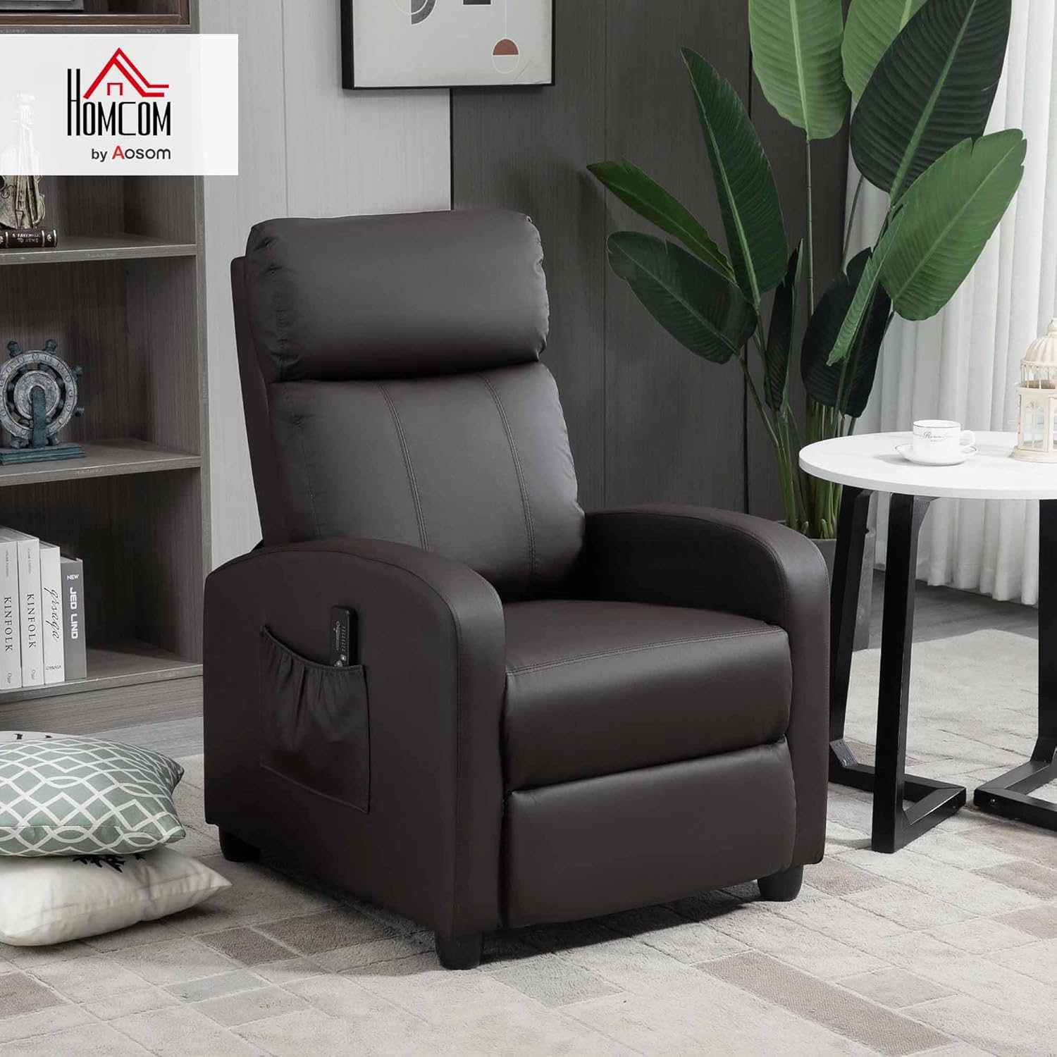 HOMCOM Massagestol, Hvilestol med Fjernbetjening, 2 Massagezoner, 8 Programmer, 5 Intensitetsniveauer, 1 Sidelomme og Timer, PU Betræk, 68x88x98 cm, Creme