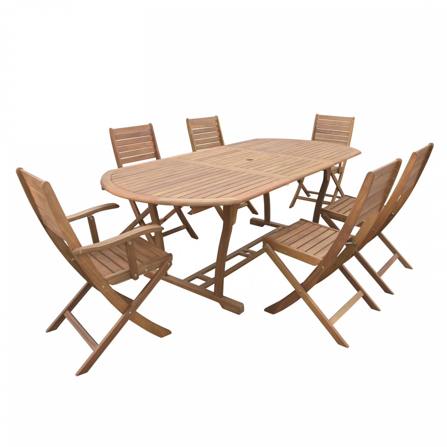Bali Garten-Set: Ausziehbarer Tisch + 4 Stühle + 2 Holzsessel