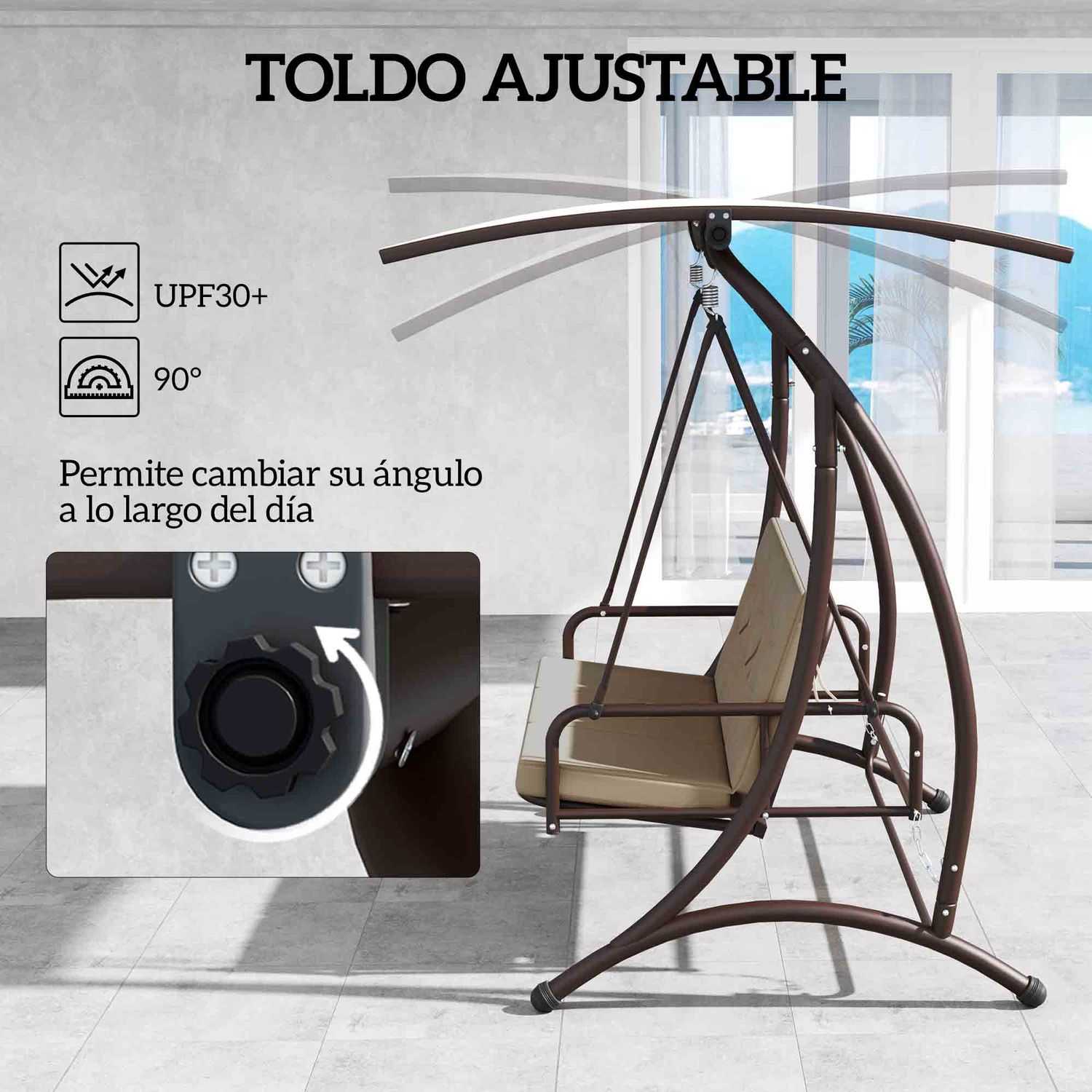 Gartenschaukel aus Stahl und Polyester, 200 x 120 x 175 cm – outsunny. Khaki