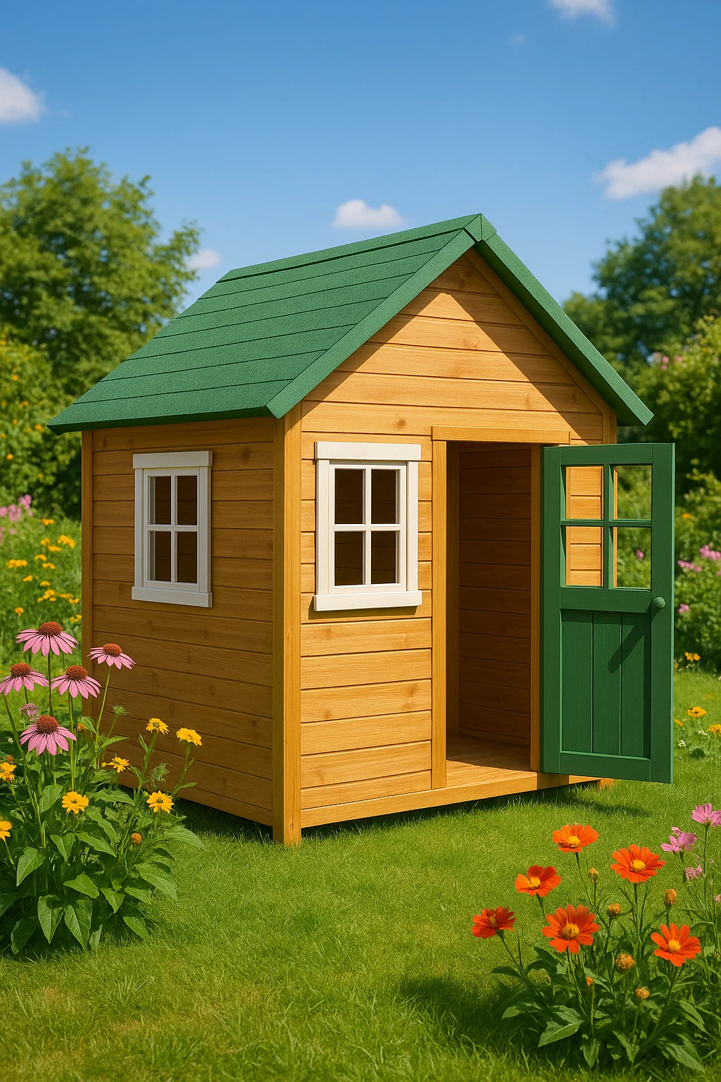 Cabane de jardin en bois naturel avec toit végétalisé, 130 x 110 x 150 cm, MYFtShO162jq