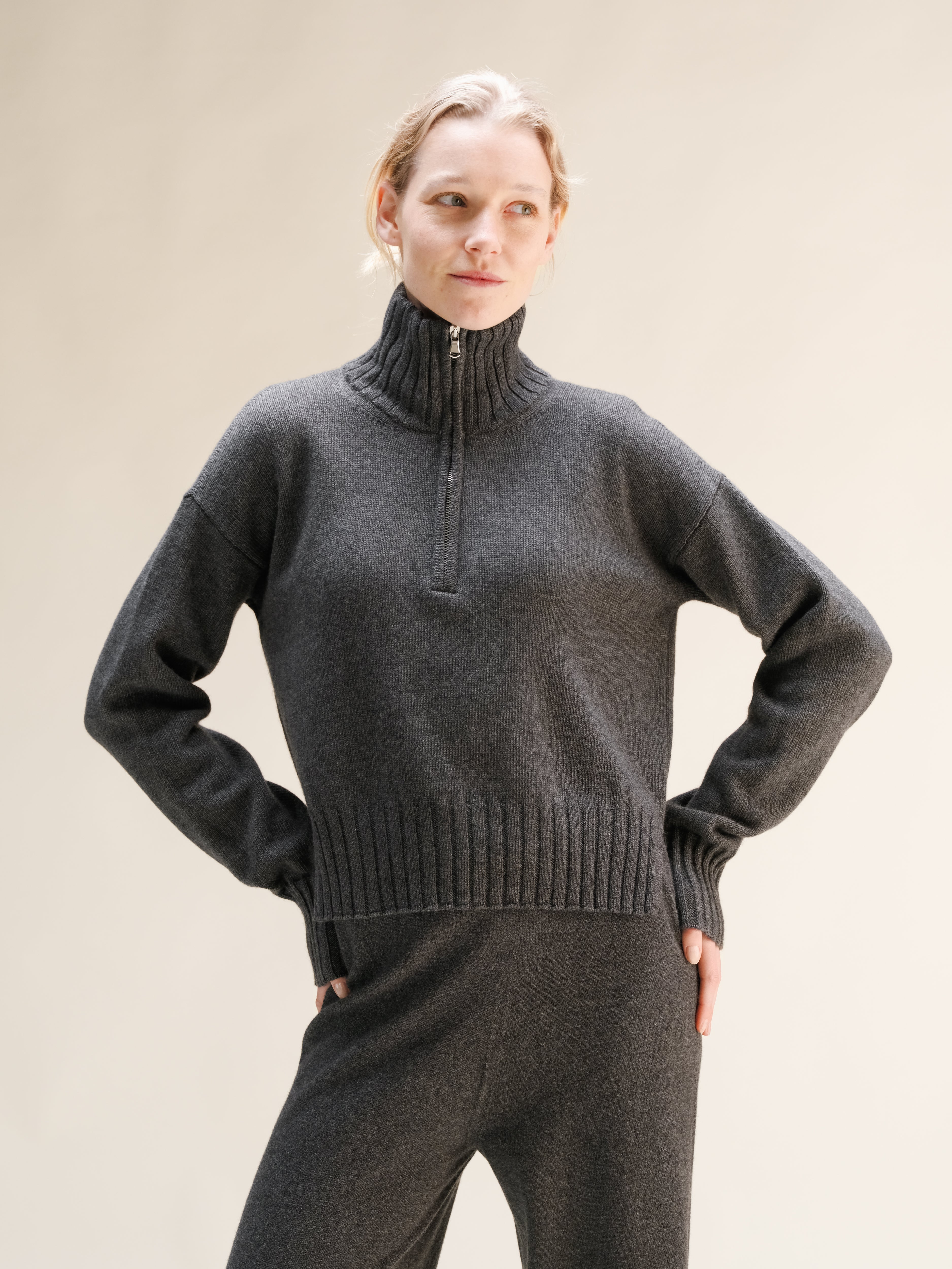 Wool & Cashmere Mix High Neck Sweater with Zip