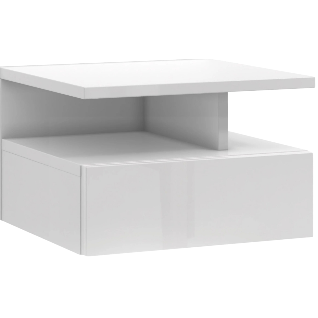 Hängender Nachttisch Roma in Hochglanzweiß, minimalistisches Design, 35,5 cm breit