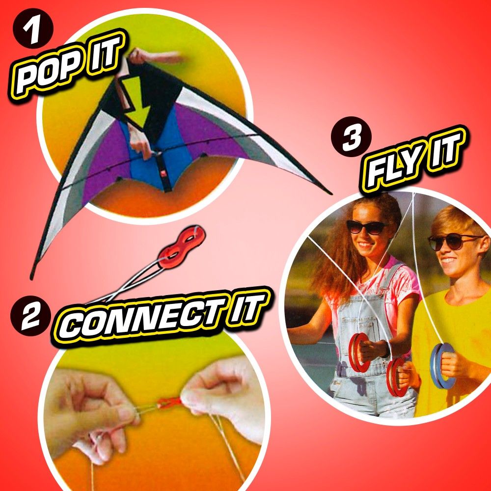 Pop-up magisk akrobatisk drage 125x72 cm - regnbuefarvet