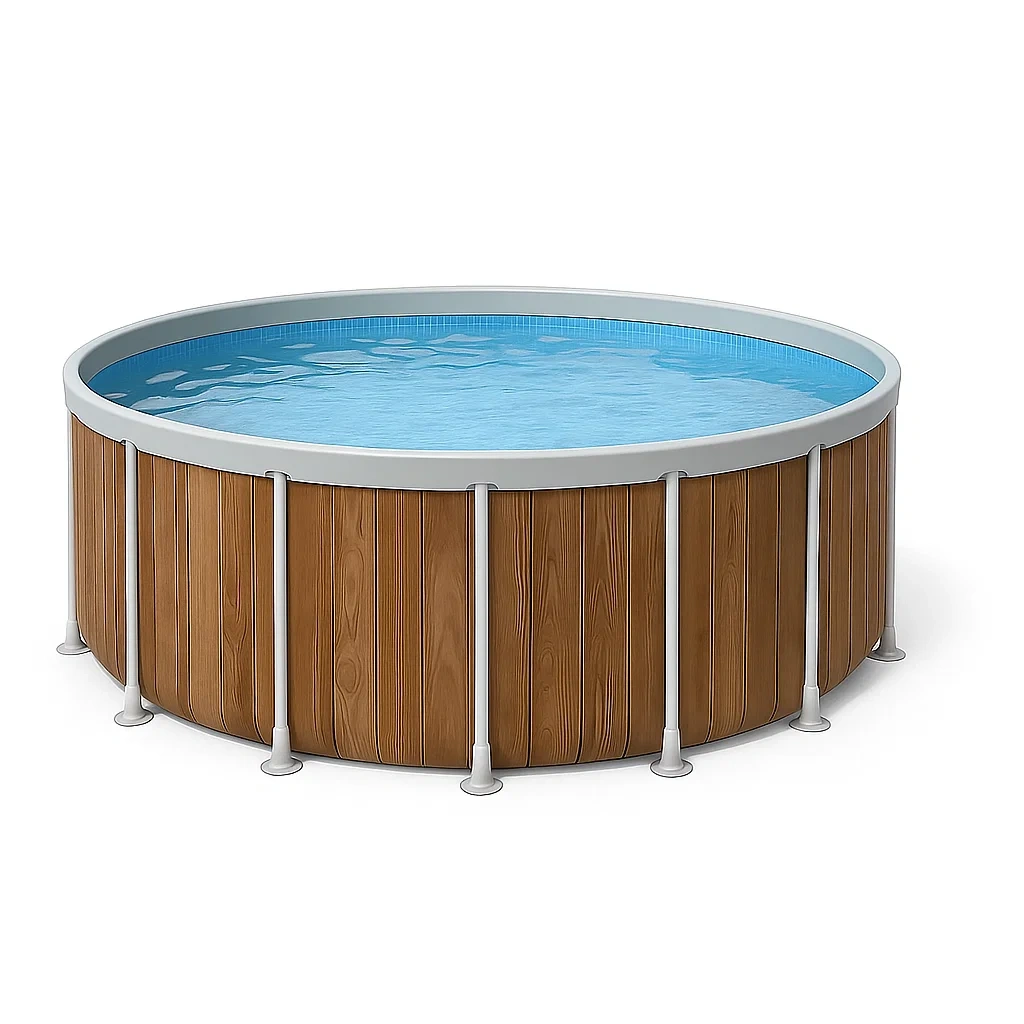 Piscine hors-sol tubulaire ronde 358 x 98 cm, couleur bois, avec filtre et échelle ZjEtmFt260QA