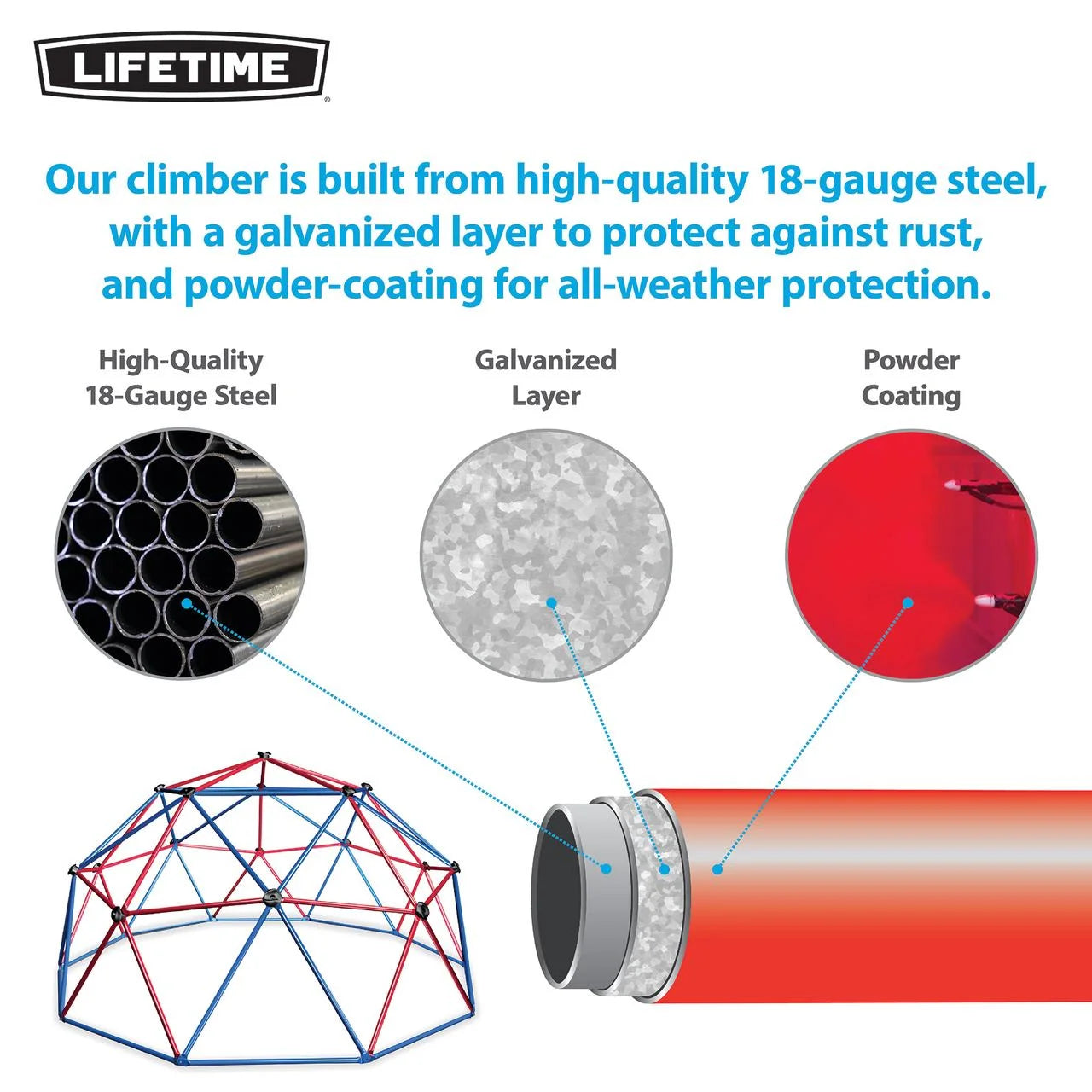 Dôme d'escalade d'extérieur pour enfants Lifetime, 1,5 m de hauteur x 3 m de largeur, rouge et bleu (101301)