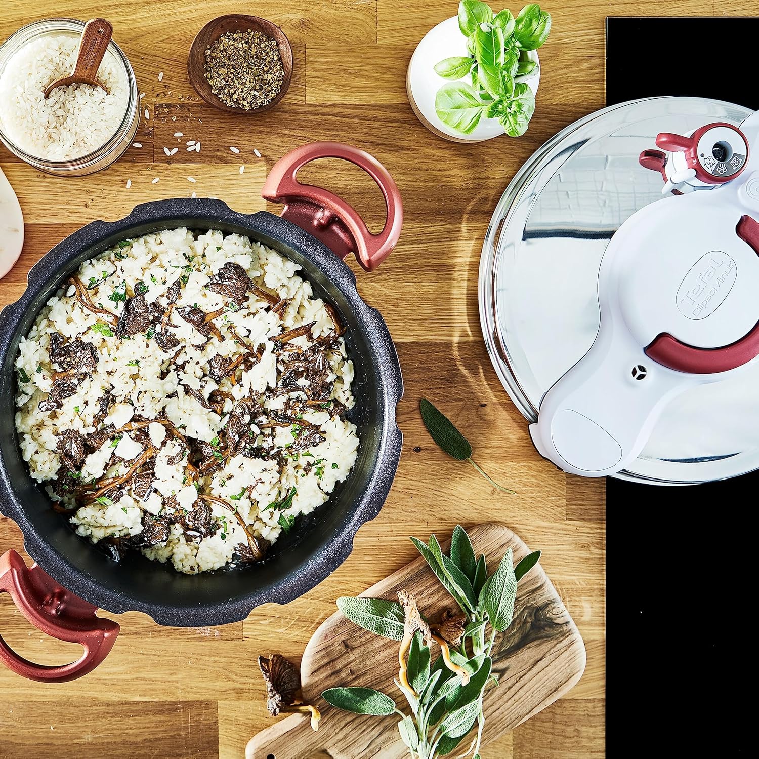 Tefal P47051 Clipso Minut Duo Aluminium-Schnellkochtopf mit 5 Sicherheitssystemen und einfacher Einhandbedienung, Grau/Rot, 5 l