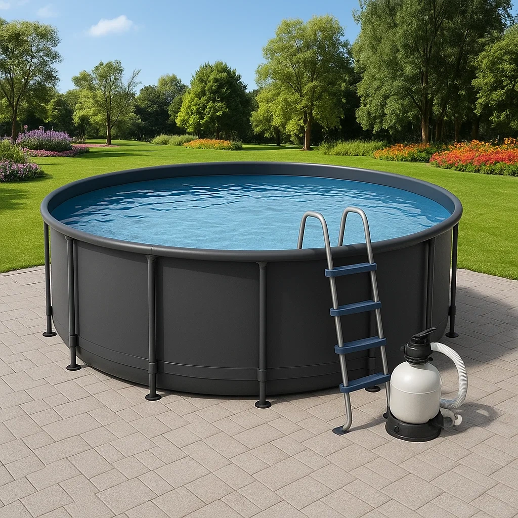 Piscine tubulaire ronde démontable 358x98 cm noire avec filtre et échelle scFdGmq276Ck