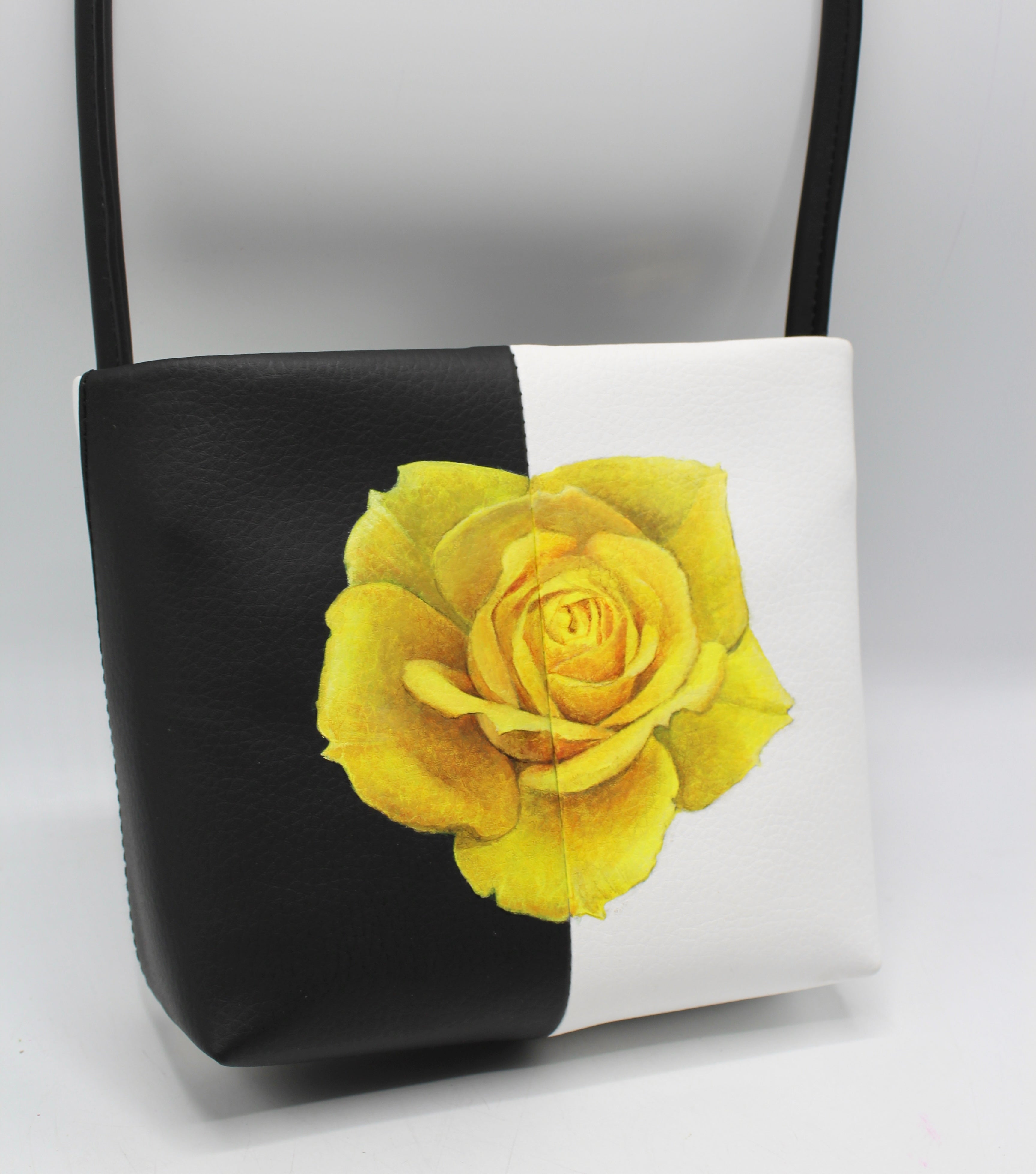Aria - Sustainable Apple Skin Leather Hand Painted Yellow Rose Bag