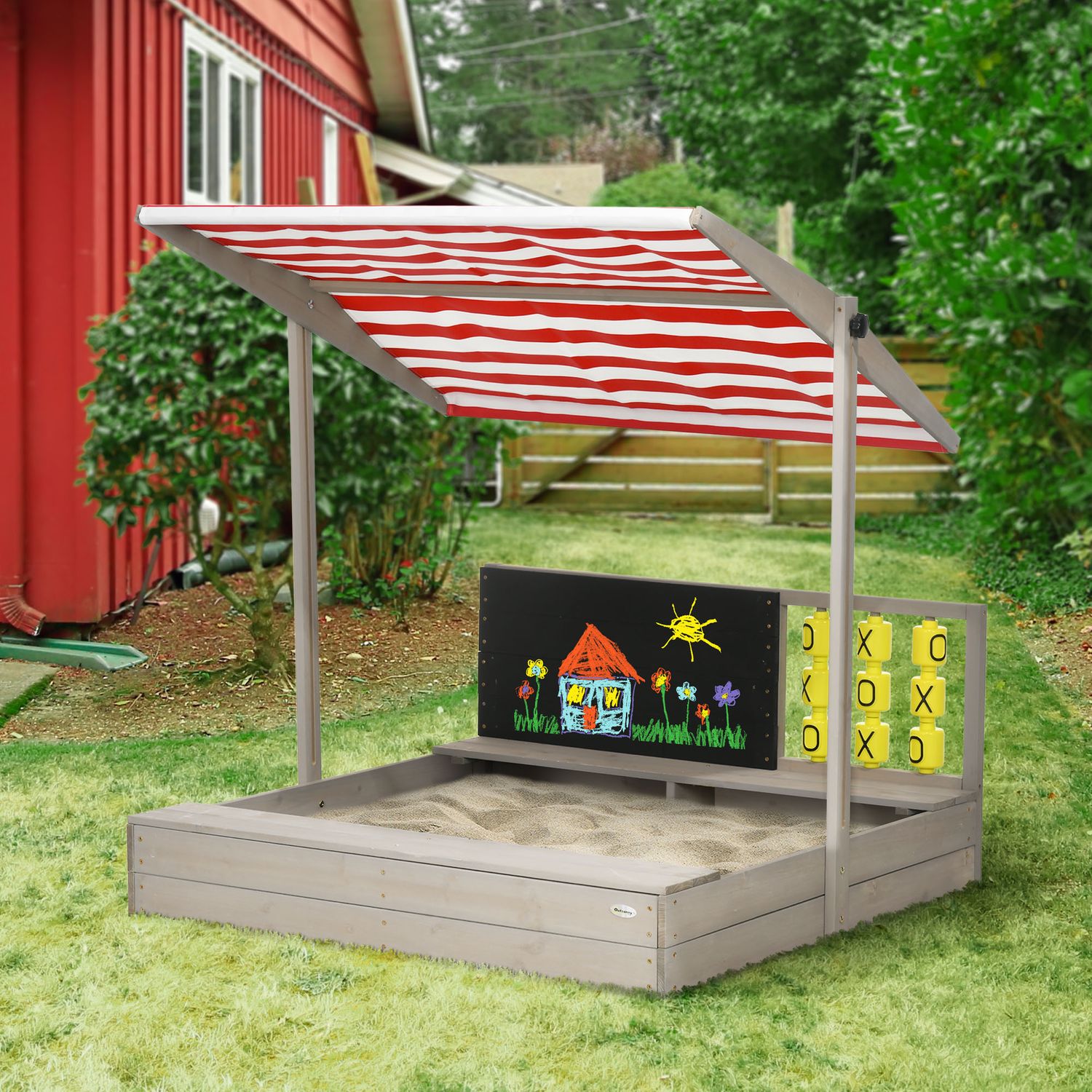 Sandkasten mit Tannenbaum-Motiv, Polyester-Vliesstoff, 114 x 113 x 110 cm, Farbe: outsunny.grey