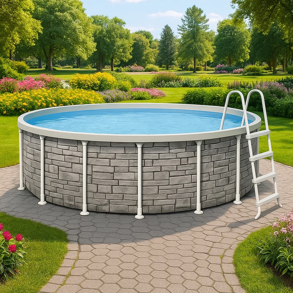Piscine tubulaire ronde amovible en acier 358 x 98 cm, grise/blanche, avec filtre et échelle eplLCXg269Nm
