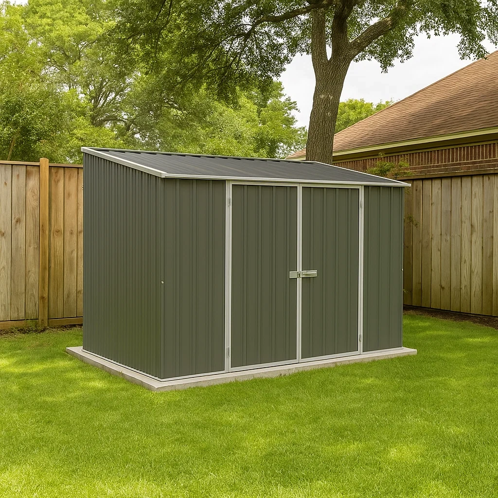 Abri de jardin, gris-vert, en acier, sans plancher, pour usage extérieur, 300 x 152 x 208 cm