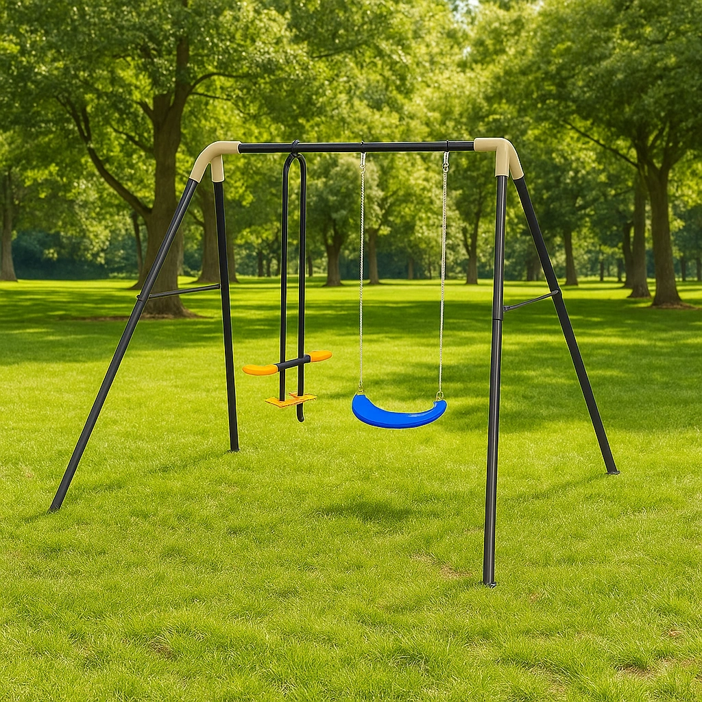 Balançoire double de jardin, acier noir et jaune, 250 x 130 x 200 cm - oqYRAIG181Nx