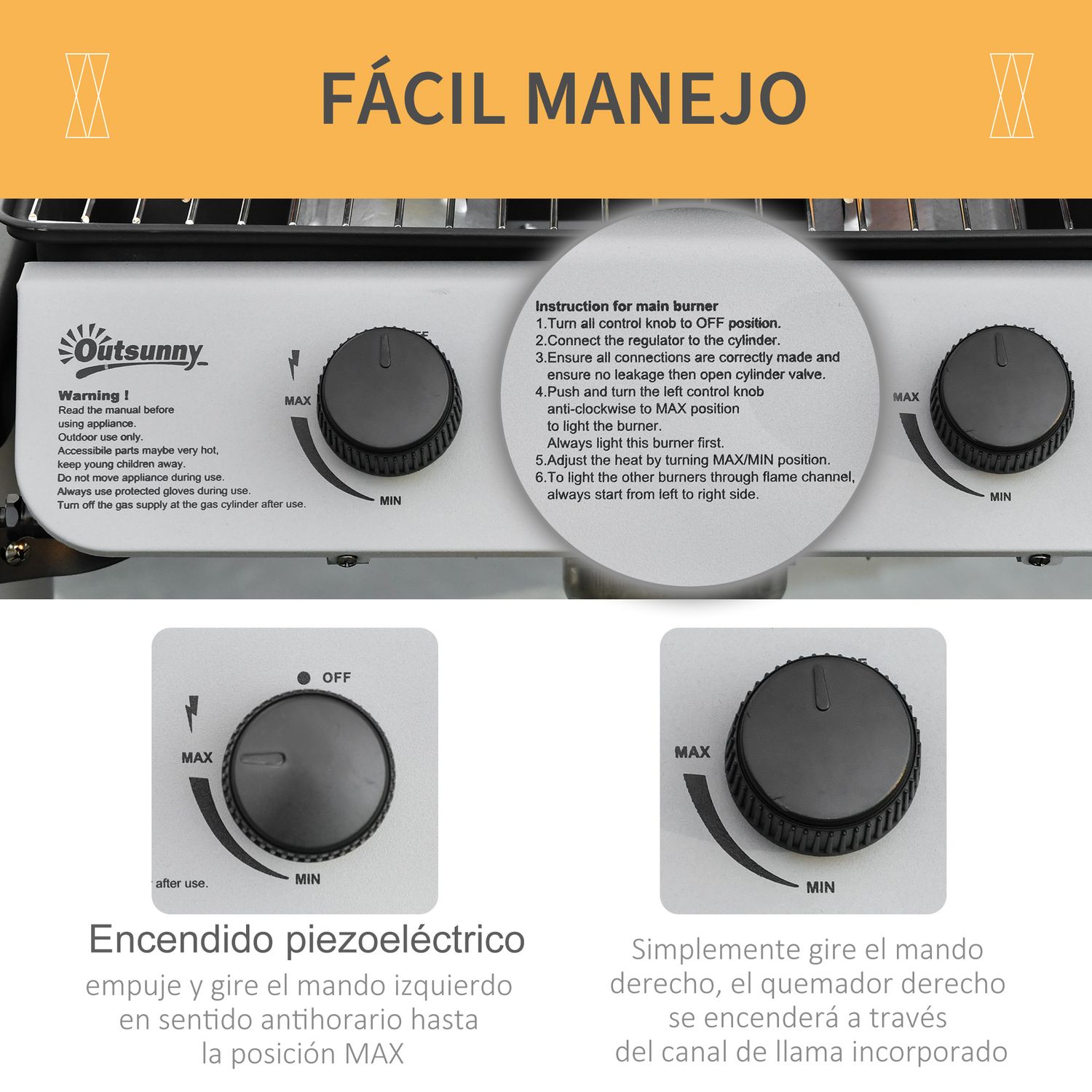 Outsunny PP-Stahl-Gasgrill, 104 x 49 x 99 cm, Schwarz