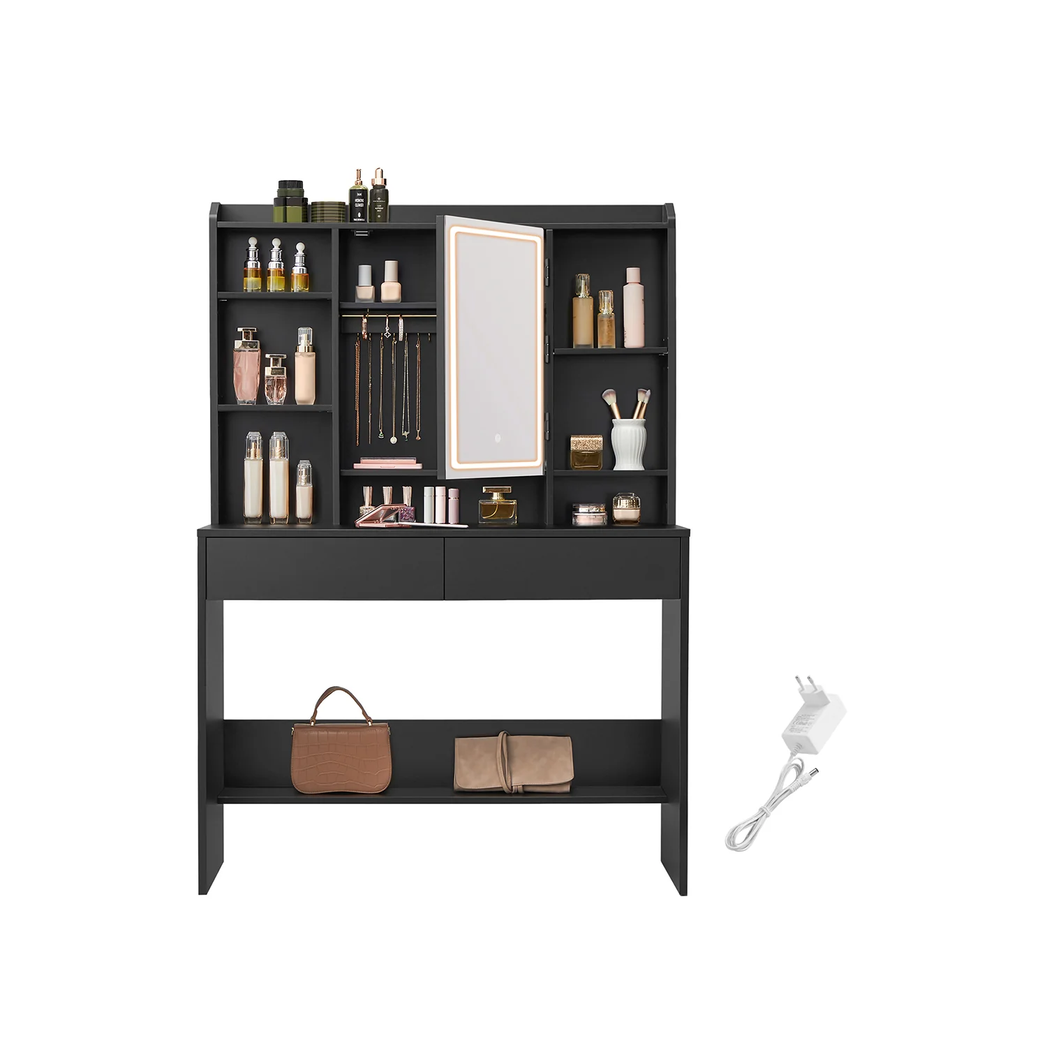 Hvidt toiletbord med LED-lys