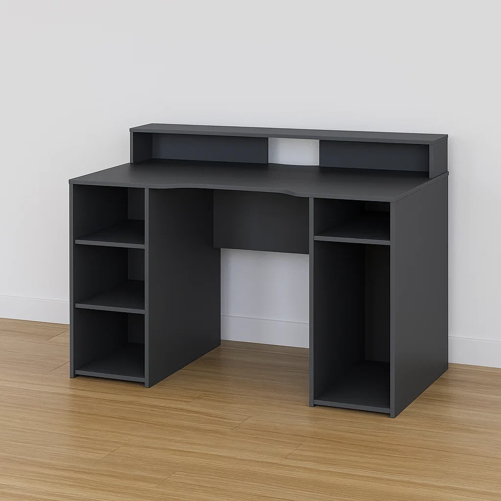 Bureau gaming au design moderne, en mélamine gris anthracite, pour bureau ou chambre, 136 × 88 × 67 cm - PK9MypTjvVNF