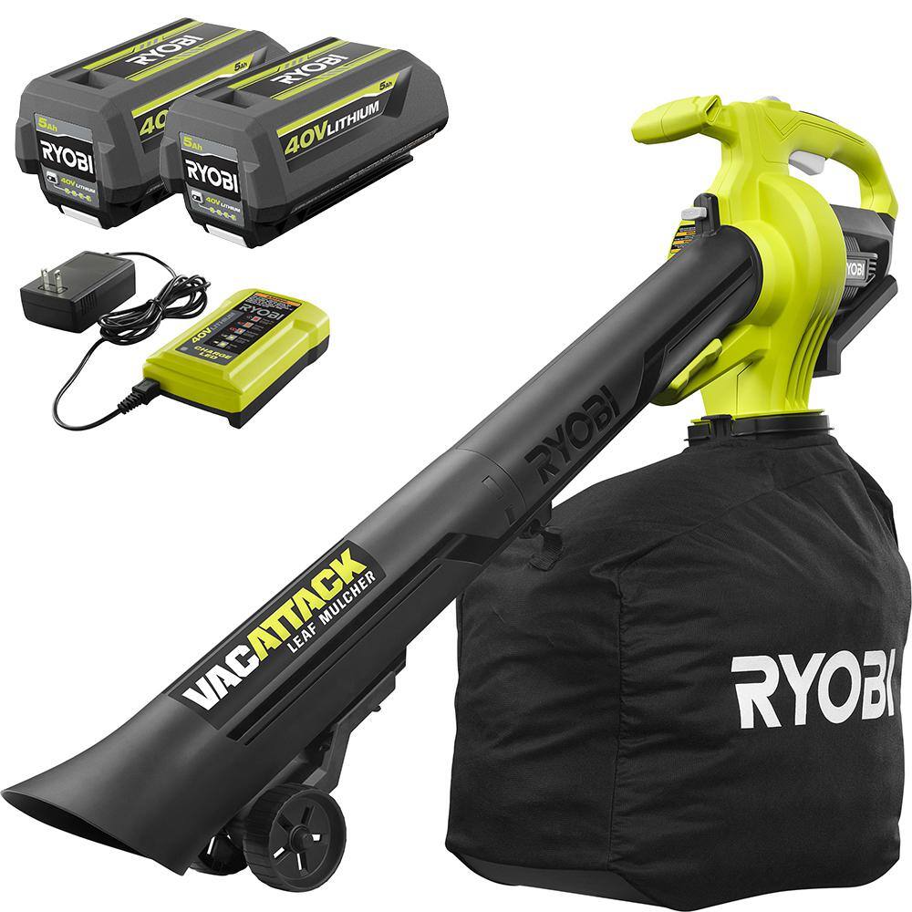 2025 RYOBI Aspirateur-souffleur sans fil 40V Vac Attack aveRYOBI Trådløs Støvsuger-Souffler 40V Vac Attack med makuleringsfunktion. (2) 5,0 Ah batterier og oplader - Model c Fonction Broyeur. (2) Batterier 5,0 Ah og oplader - Model RY40451-2B
