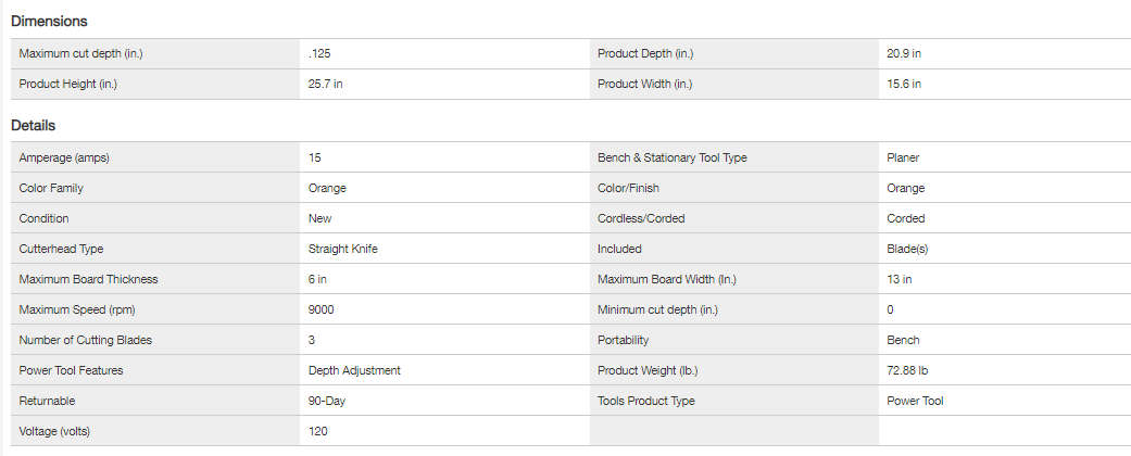 R4331 RIDGID 13-tommer elektrisk høvl med ledning. 15 ampere