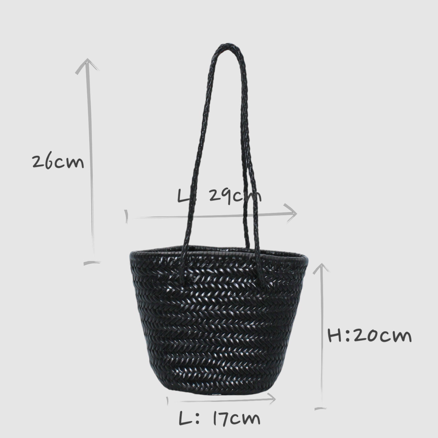 Carmel - Hand Woven Full Grain Leather Bucket Bag Black