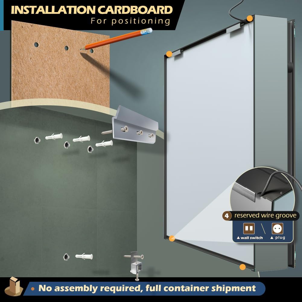 GANPE LED-belysning badeværelsesspejlskab med stik og USB, dugfrit aluminiumsskab og farvejustering, rustfri og nem at installere (50 x 70 cm)